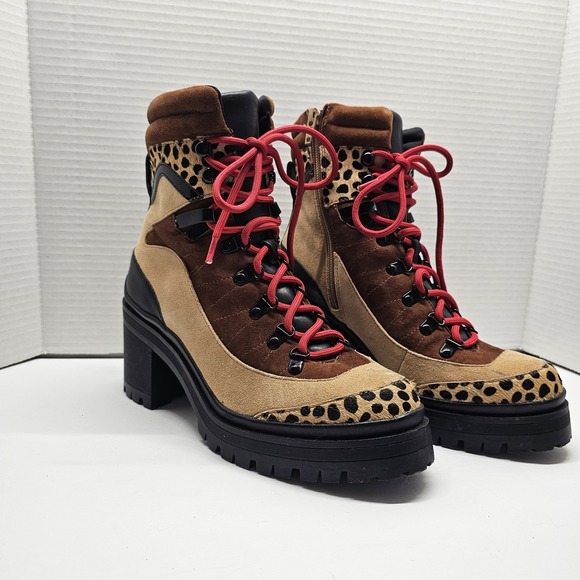 Gianni Bini Shoes - Gianni Bini Squad Goals Sz 6M Cheetah Calf Hair Lace Up Lug Sole Boots